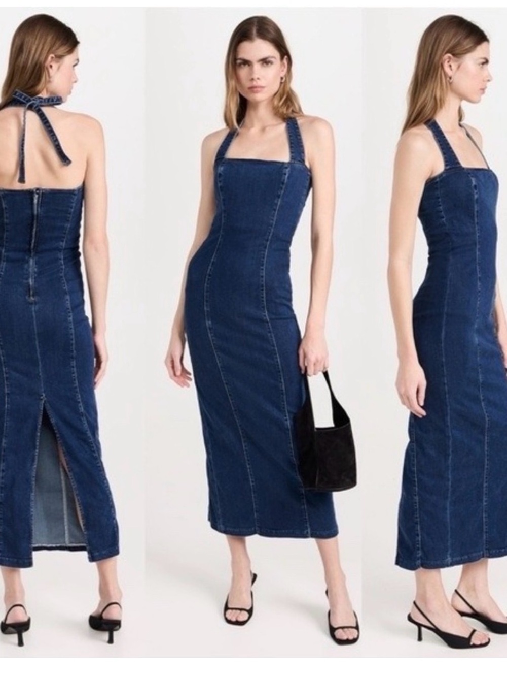 Reformation Indigo Denim Square-Neck Midi Dress